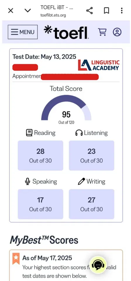 Cheat in TOEFL iBT Home Edition — score 95