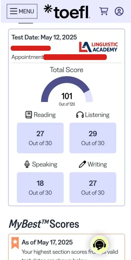 Cheat in TOEFL iBT Home Edition — score 101