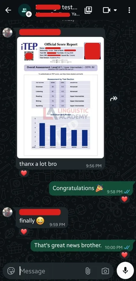 Cheat in iTEP Academic Plus — overall level 4.1